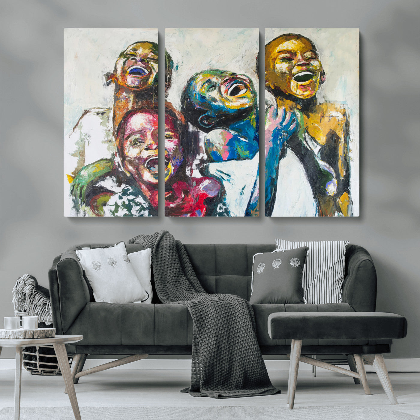 MGV-CV-48X32-3P - Shai Yossef Style Canvas Art - Joyful African Black Kids Impasto Painting with Vibrant Brushstrokes,