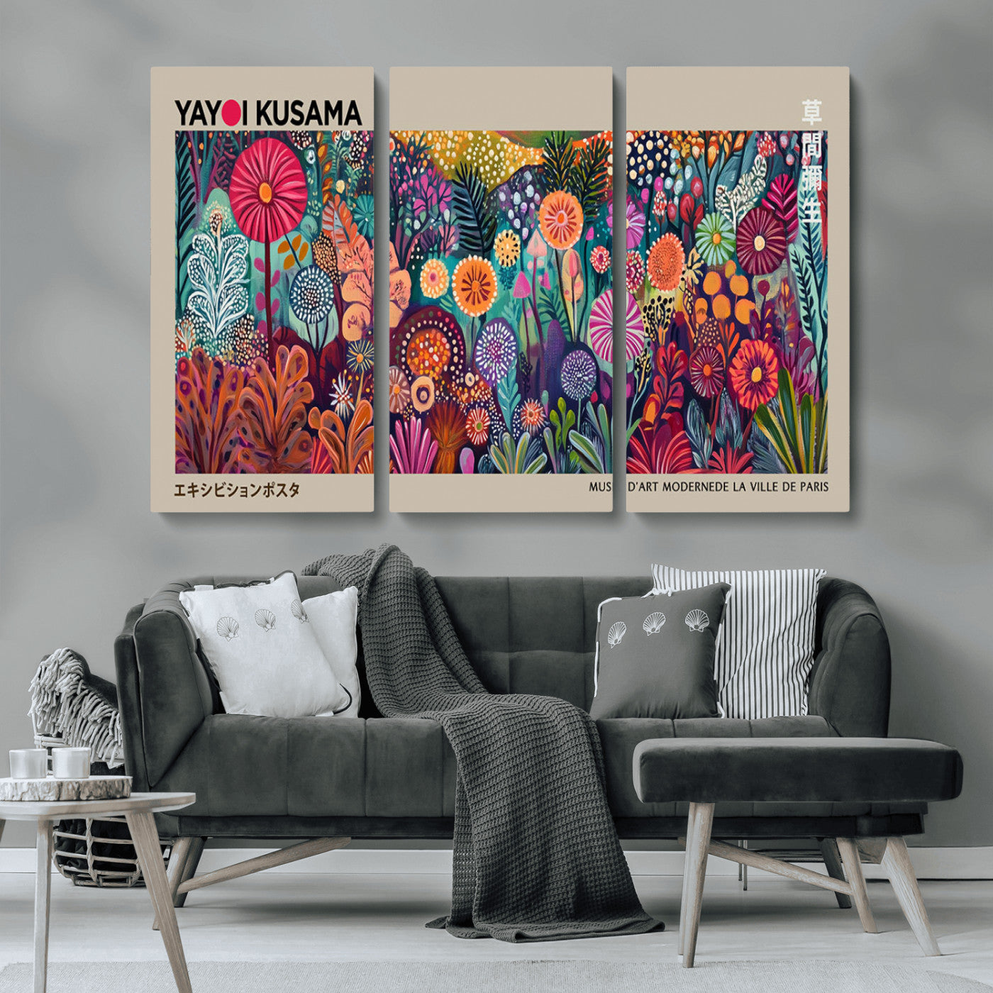 MGV-CV-48X32-3P - Yayoi Kusama Wall Art Canvas Print, Abstract Art, Large Yayoi Kusama Framed Wall Art Print, Japanese