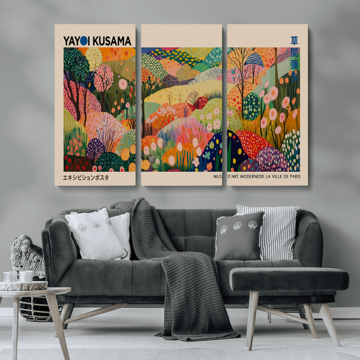 MGV-CV-48X32-3P - Yayoi Kusama Japanese Art Canvas Print, Abstract Art, Large Yayoi Kusama Framed Print, Japanese Wabi