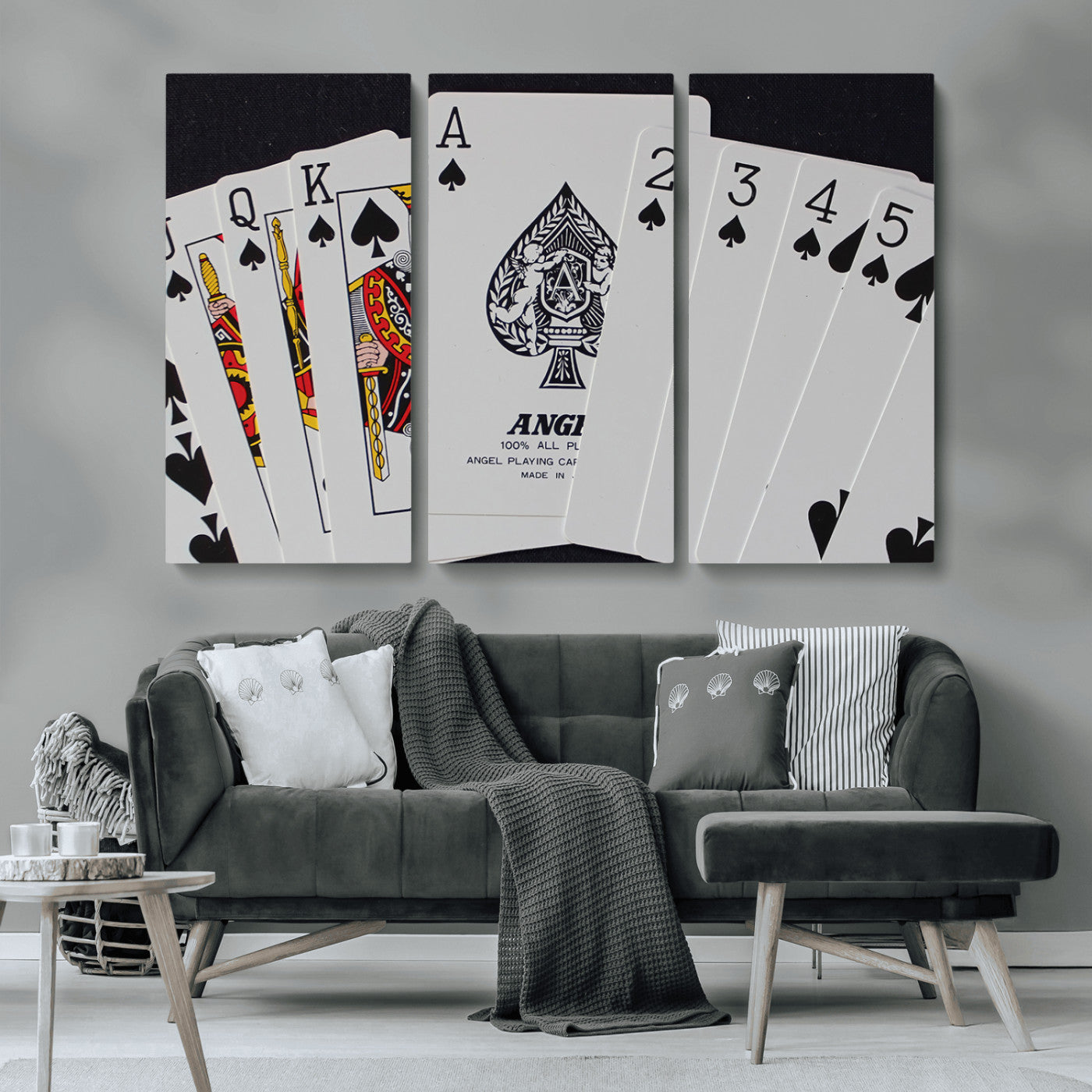 MGV-CV-48X32-3P - Poker Wall Art - Playing Cards Canvas Wall Art Print - Ace of Spades and Royal Flush Design, Perfect