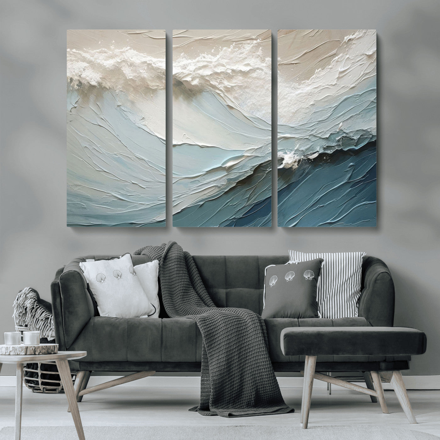 MGV-CV-48X32-3P - Waves Abstract Wall Art Print, Modern Framed Abstract Canvas Print, Abstract Painting for Living