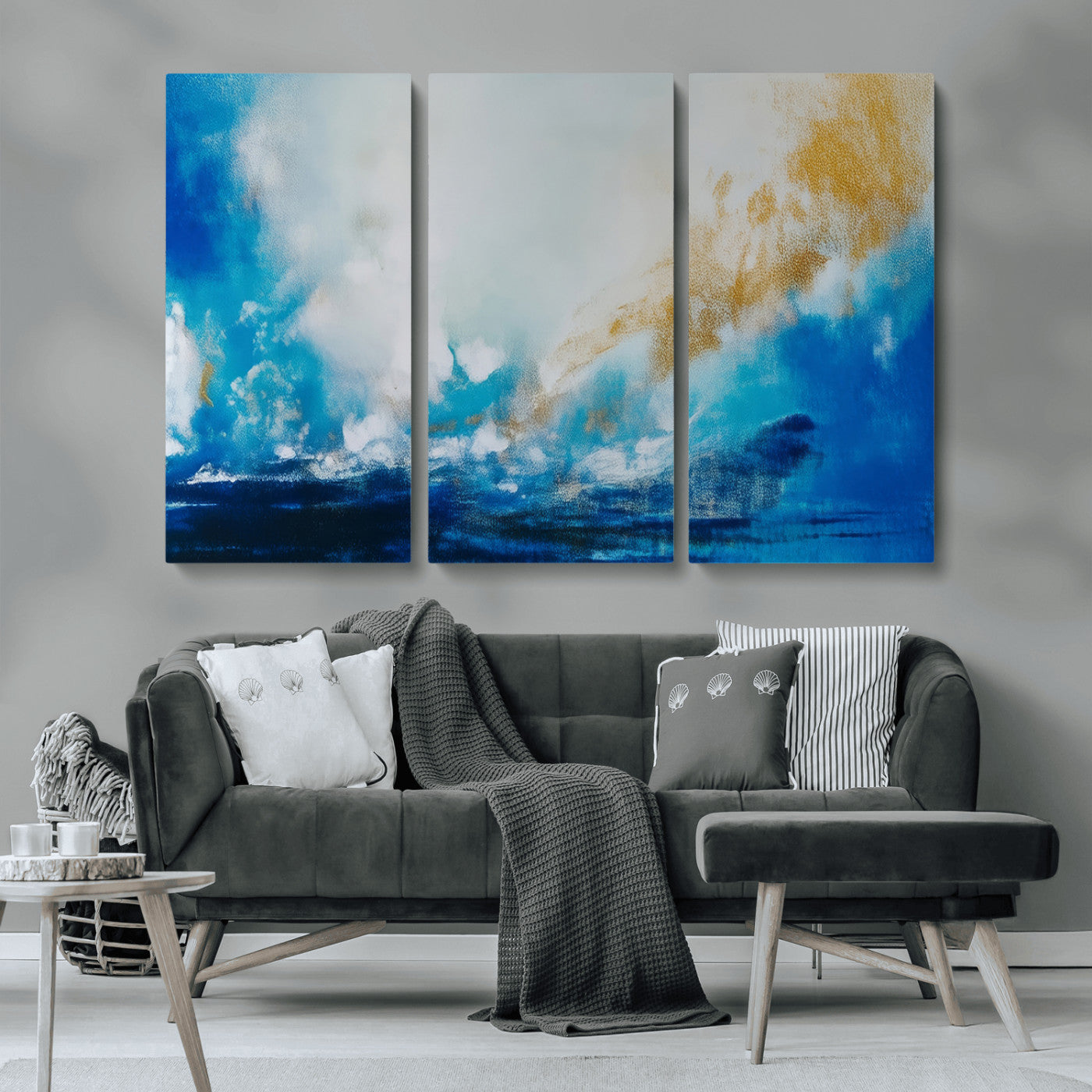 MGV-CV-48X32-3P - Blue Abstract Print - Dynamic Ocean-Inspired Canvas Wall Art