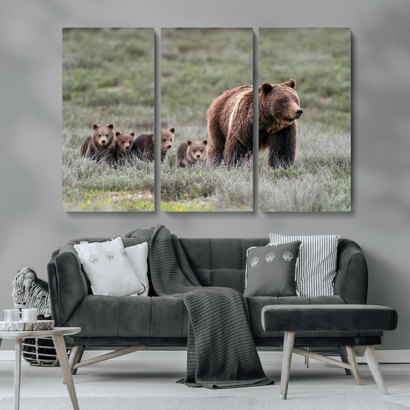 MGV-CV-48X32-3P - Wildlife Photography of 399 Grizzly Bear Cubs | Queen of the Tetons Canvas Wall Art Print