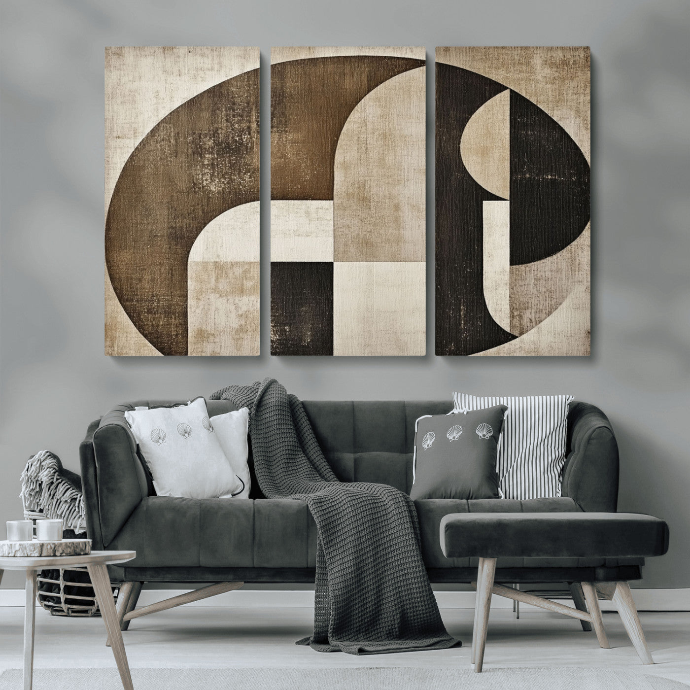 MGV-CV-48X32-3P - Wabi Sabi Abstract Wall Art | Geometric Modern Minimalist Canvas Print with Neutral Mid Century Art