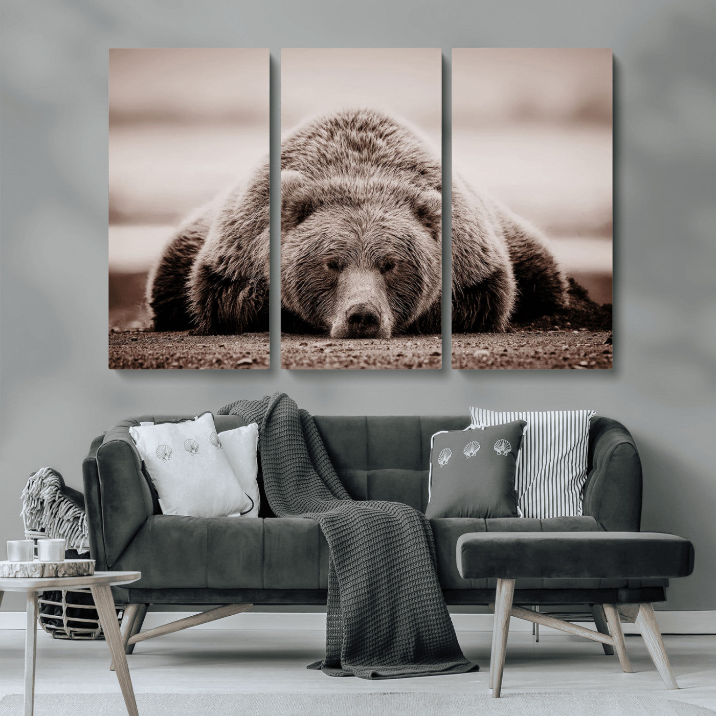 MGV-CV-48X32-3P - Grizzly Bear Wall Art Print - Bear Canvas Wall Art - Rustic Bear Portrait Canvas Print for Cabin Wall Decor and Nature-Inspired Spaces