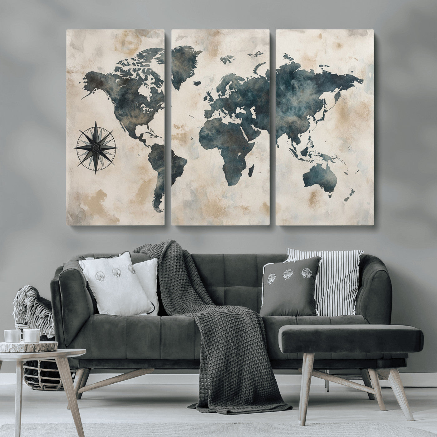 MGV-CV-48X32-3P - Push Pin World Map Canvas Print – Framed Wall Art for Couples to Track Their Travels – Anniversary
