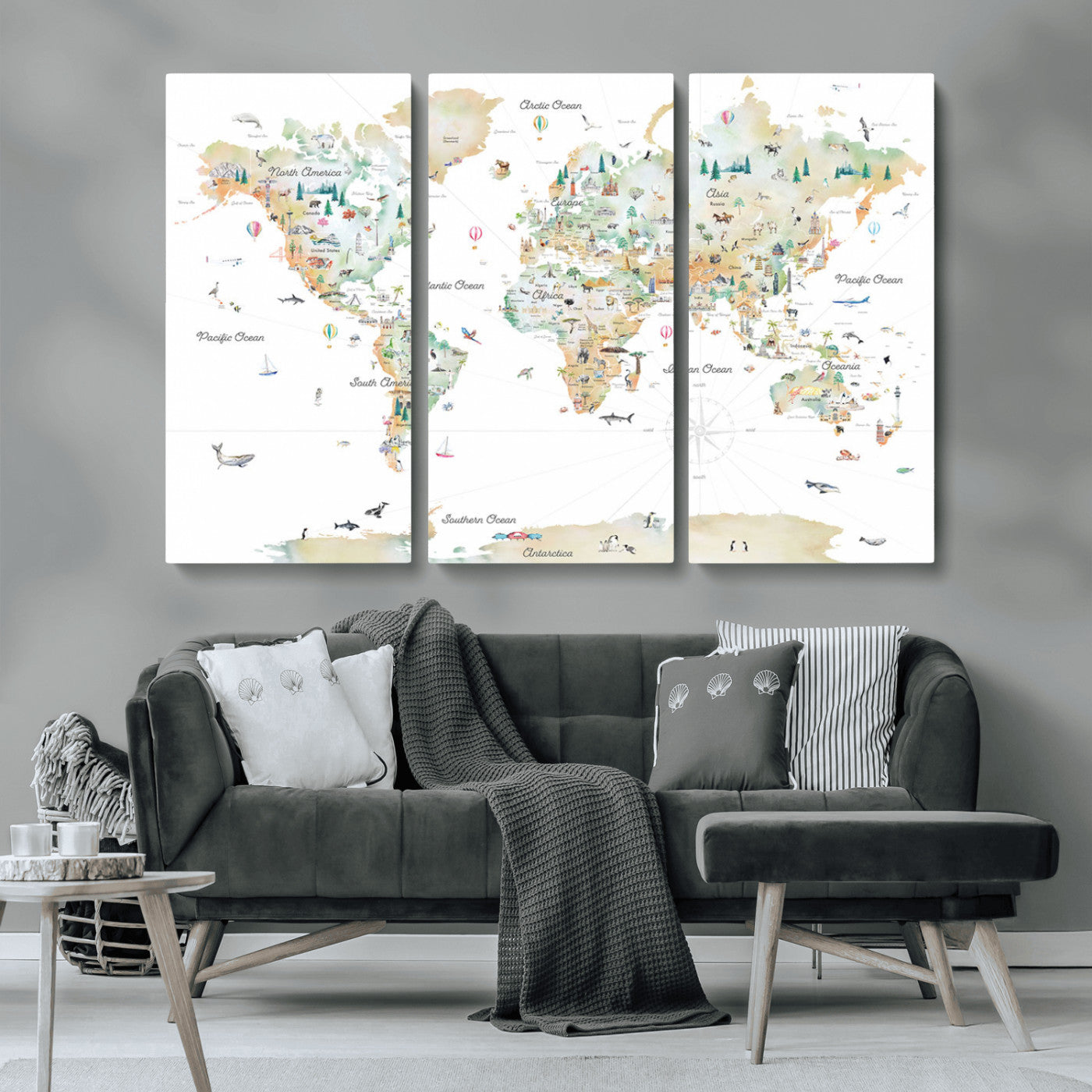 MGV-CV-48X32-3P - Push Pin World Map Canvas Print – Framed Wall Art for Couples to Track Their Travels – Anniversary