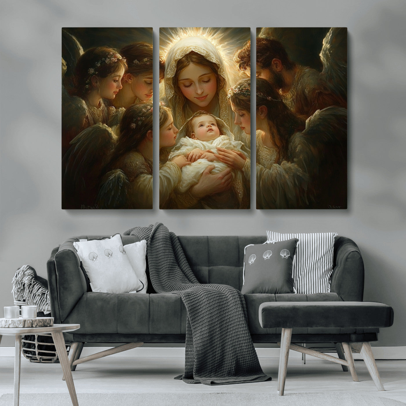 MGV-CV-48X32-3P - Mary Jesus Canvas Wall Art Print - Madonna and Child with Apostles Art Print - Classic Christian