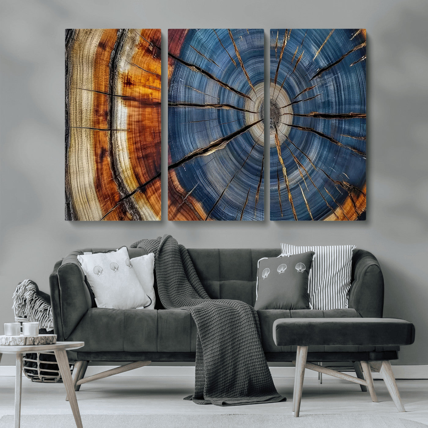 MGV-CV-48X32-3P - Abstract Tree Rings Canvas Wall Art - Wood Grain Canvas Print - Nature-Inspired Modern Wood Grain