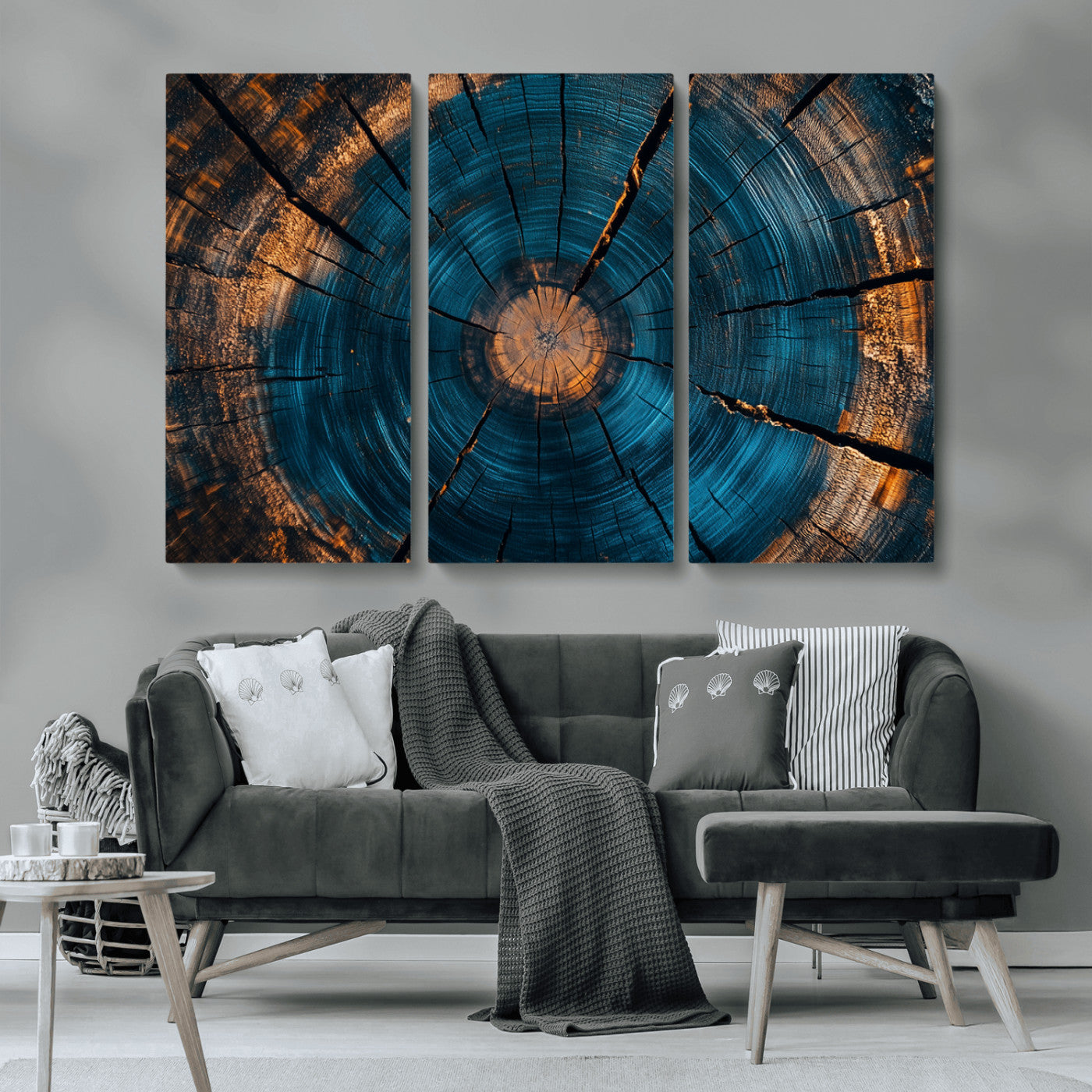 MGV-CV-48X32-3P - Abstract Tree Rings Wall Art Canvas Print - Wood Grain Rings Artwork Print - Nature Woodland Modern