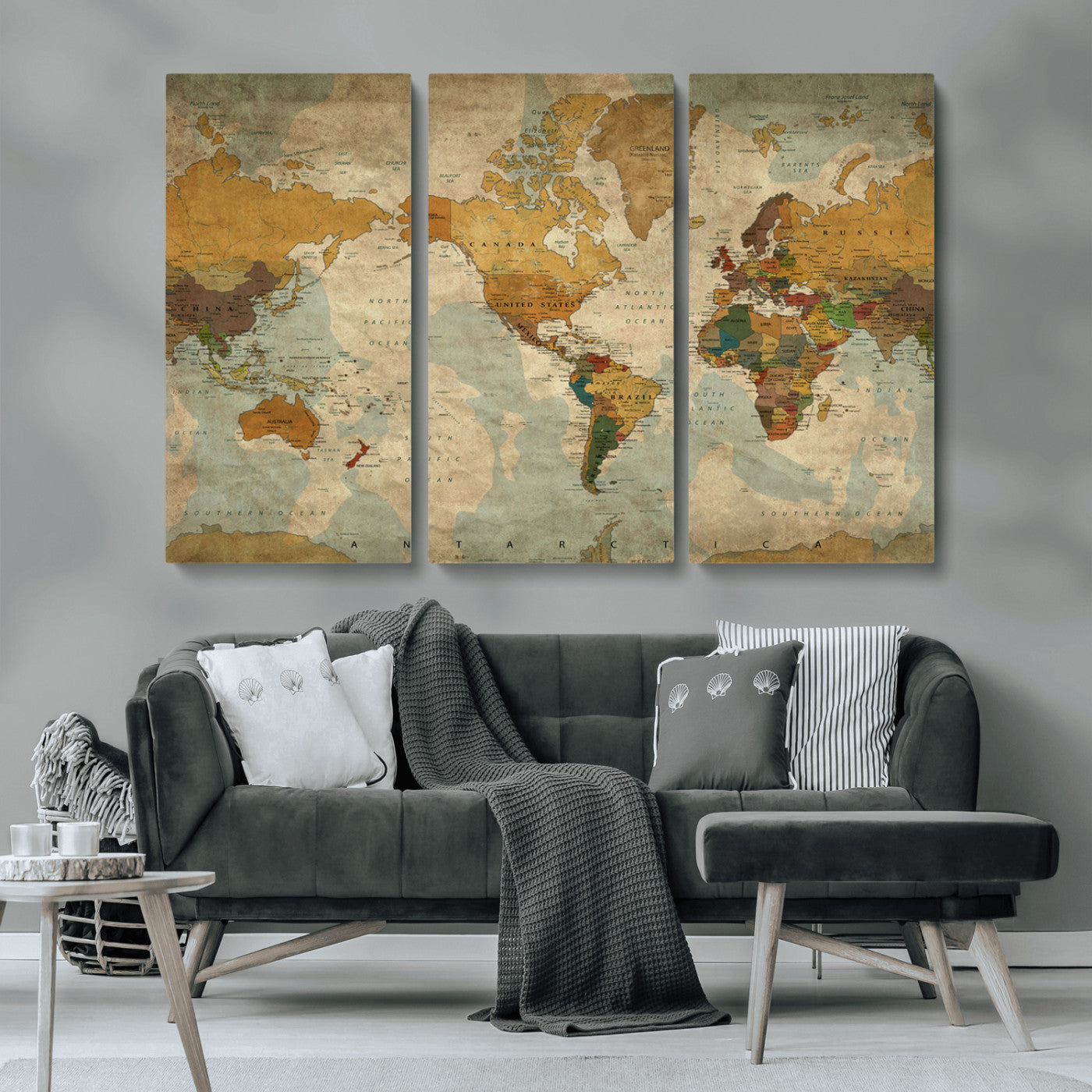 MGV-CV-48X32-3P - Push Pin World Map Canvas Print – Framed Wall Art for Couples to Track Their Travels – Anniversary