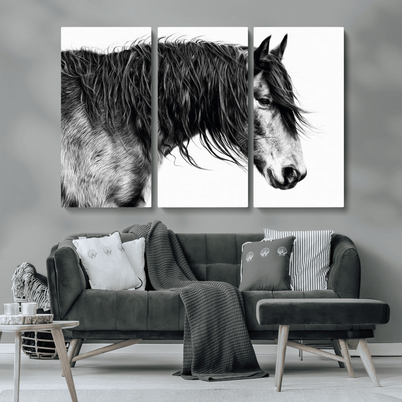 MGV-CV-48X32-3P - Black Horse Wall Art Canvas Print for Farmhouse Decor and Woodland Decoration