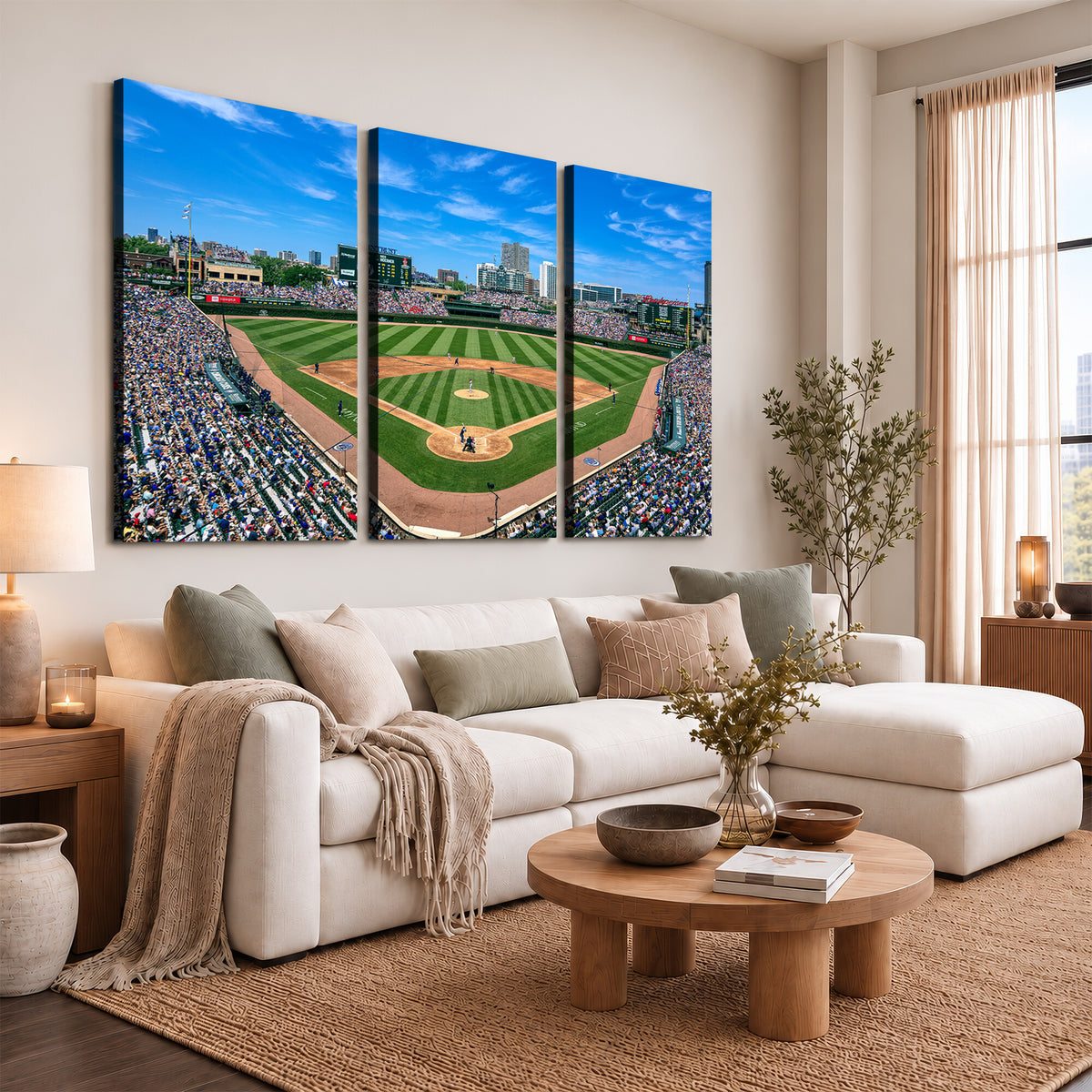 26064-MGV-CV-36X24 - Framed Wrigley Field Chicago Cubs Canvas Print – Panoramic Multi-Piece Iconic Baseball Stadium Wall Art for Home, Office