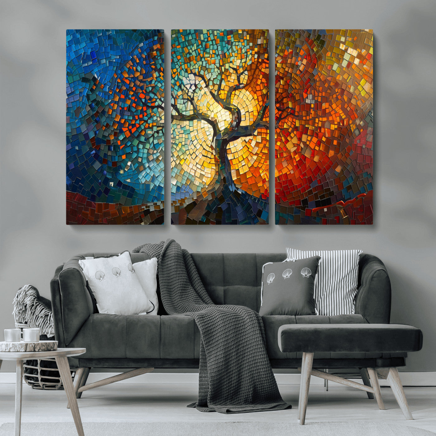 MGV-CV-48X32-3P - Yggdrasil Tree of Life Mosaic Stained Glass Wall Art Canvas, Yggdrasil Tree of Life Mosaic Canvas