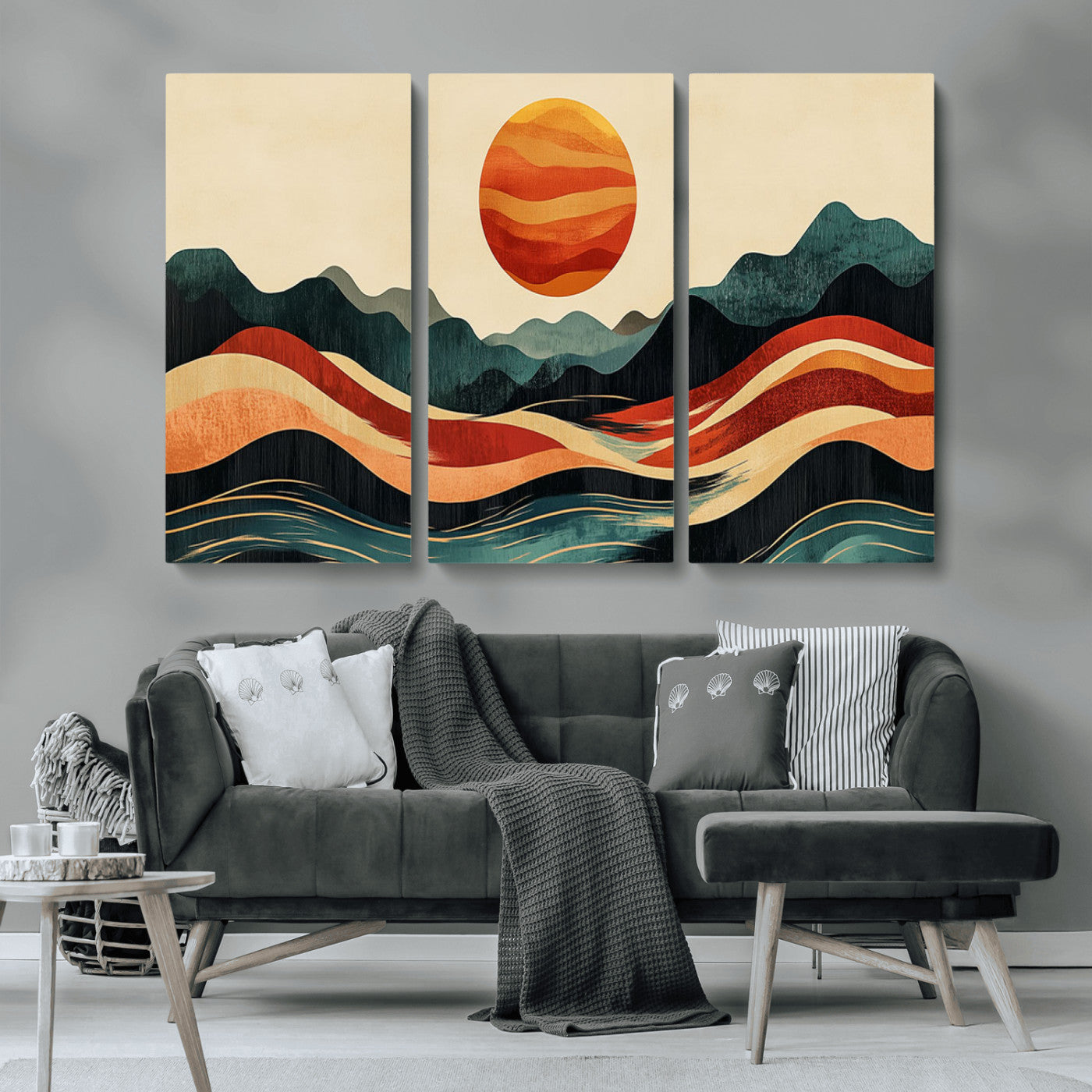 MGV-CV-48X32-3P - Mountain Triptych Wall Art - Western Nature Prints - Framed Boho Pine Tree Canvas for Log Cabin or