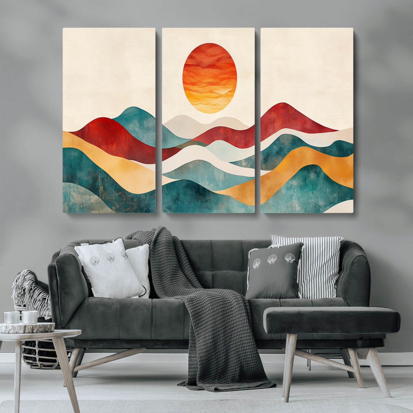 MGV-CV-48X32-3P - Southwest Mountain Canvas - Boho Triptych Wall Art - Rustic Woodland Nursery Decor - Abstract Nature