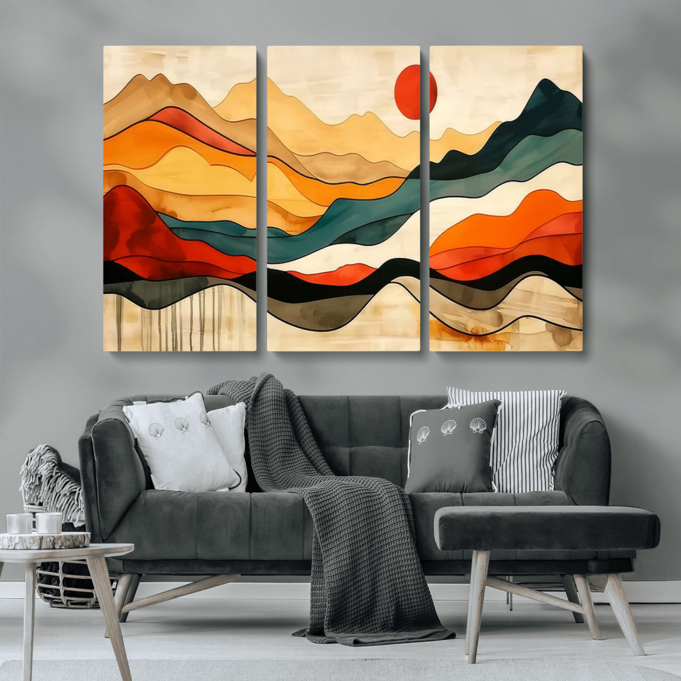 MGV-CV-48X32-3P - Mid Century Wall Art Print  - Abstract Woodland Print - Modern Art Panoramic Mountain Wall Art