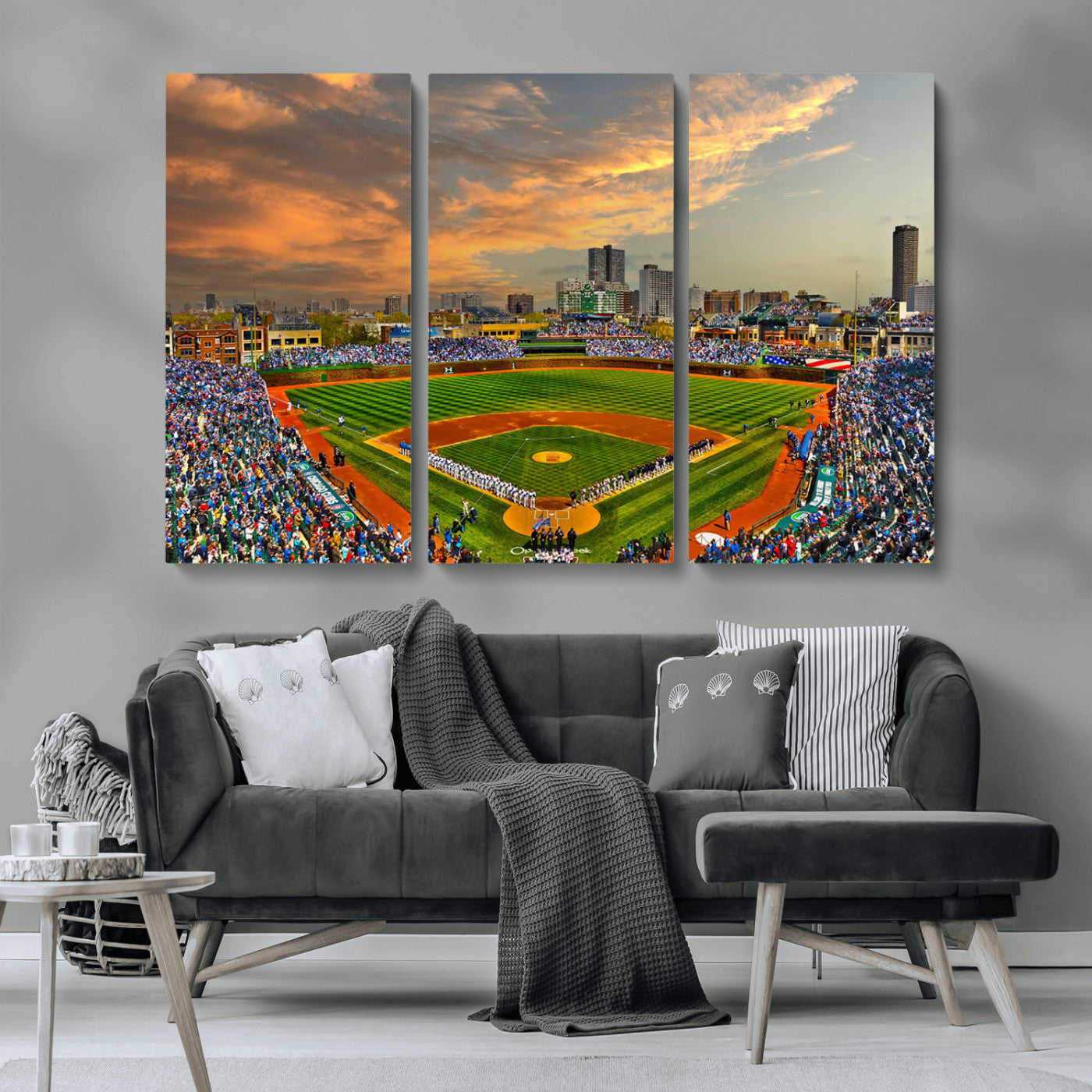 MGV-CV-48X32-3P - Chicago Wrigley Field Canvas Wall Art - Iconic Baseball Stadium Art Print - Wrigley Field Chicago