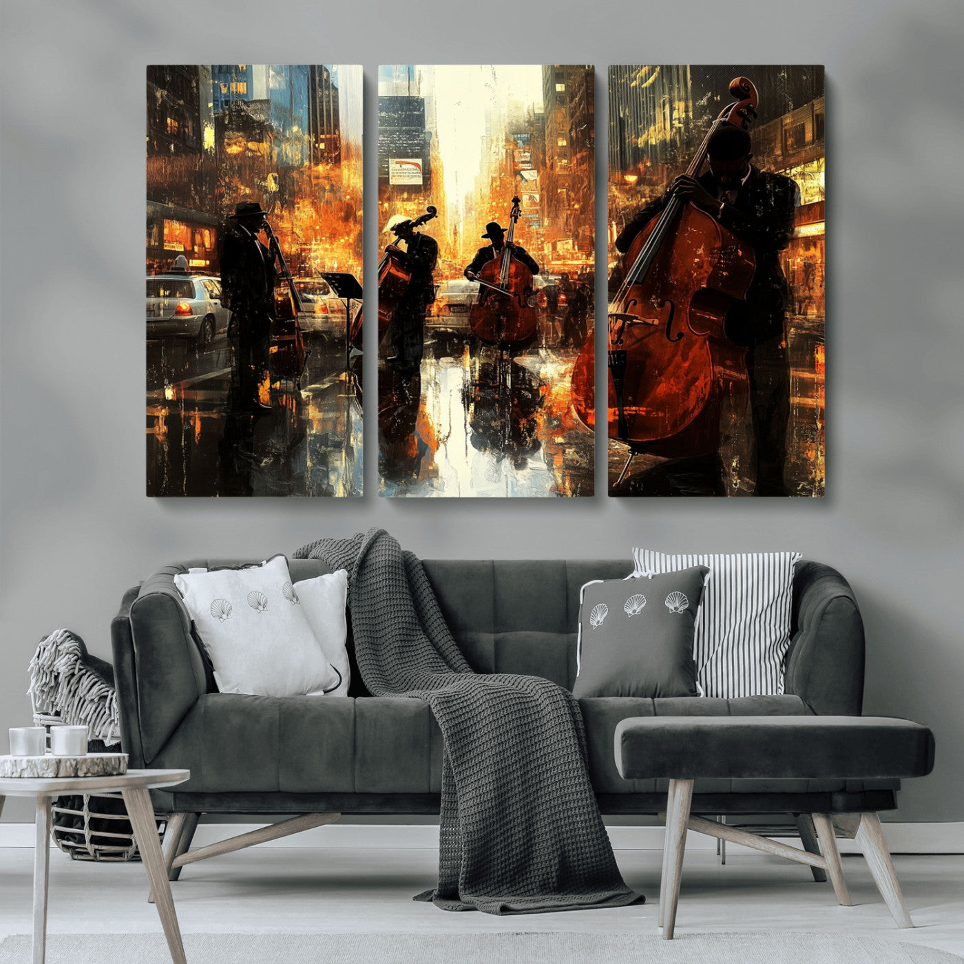MGV-CV-48X32-3P - African American Abstract Jazz Wall Art - Framed Abstract Music Canvas - Colorful Instrument Canvsa