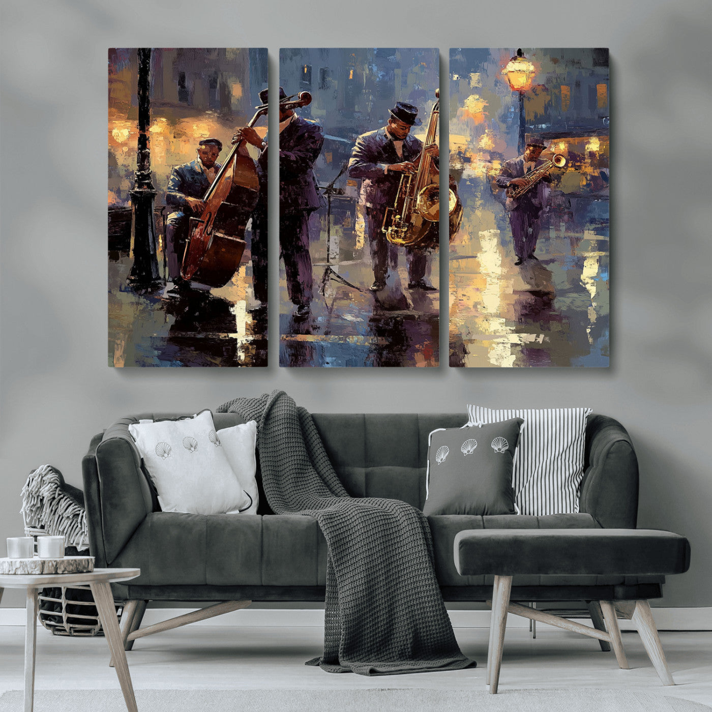 MGV-CV-48X32-3P - Afro Abstract Jazz Music Canvas Print - African American Wall Art - Colorful Framed Afro Abstract