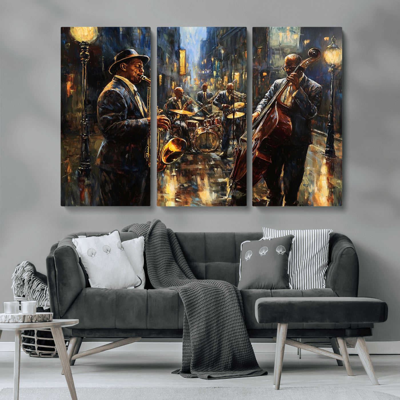 MGV-CV-48X32-3P - Jazz Canvas Wall Art Print - Abstract African American Music Art - Framed Posters for Living Room or