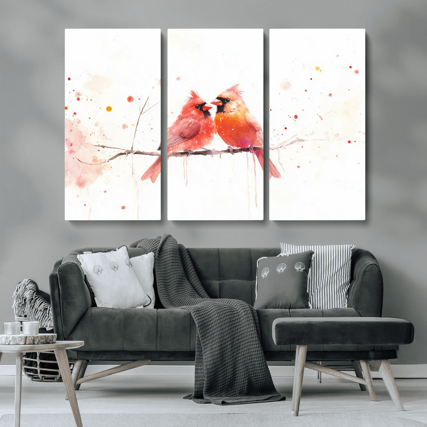 MGV-CV-48X32-3P - Cardinal Bird Canvas Wall Art - Male and Female Cardinal Print - Nature-Inspired Bird Wall Decor for