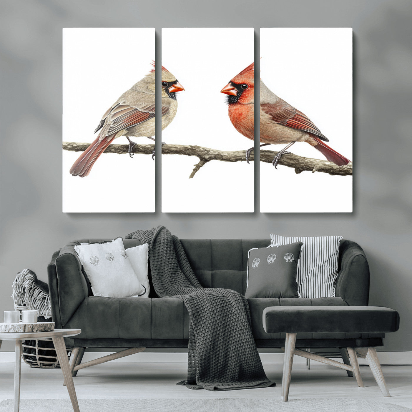 MGV-CV-48X32-3P - Cardinal Canvas Wall Art - Male and Female Cardinal Print - Nature-Inspired Bird Wall Decor for Home