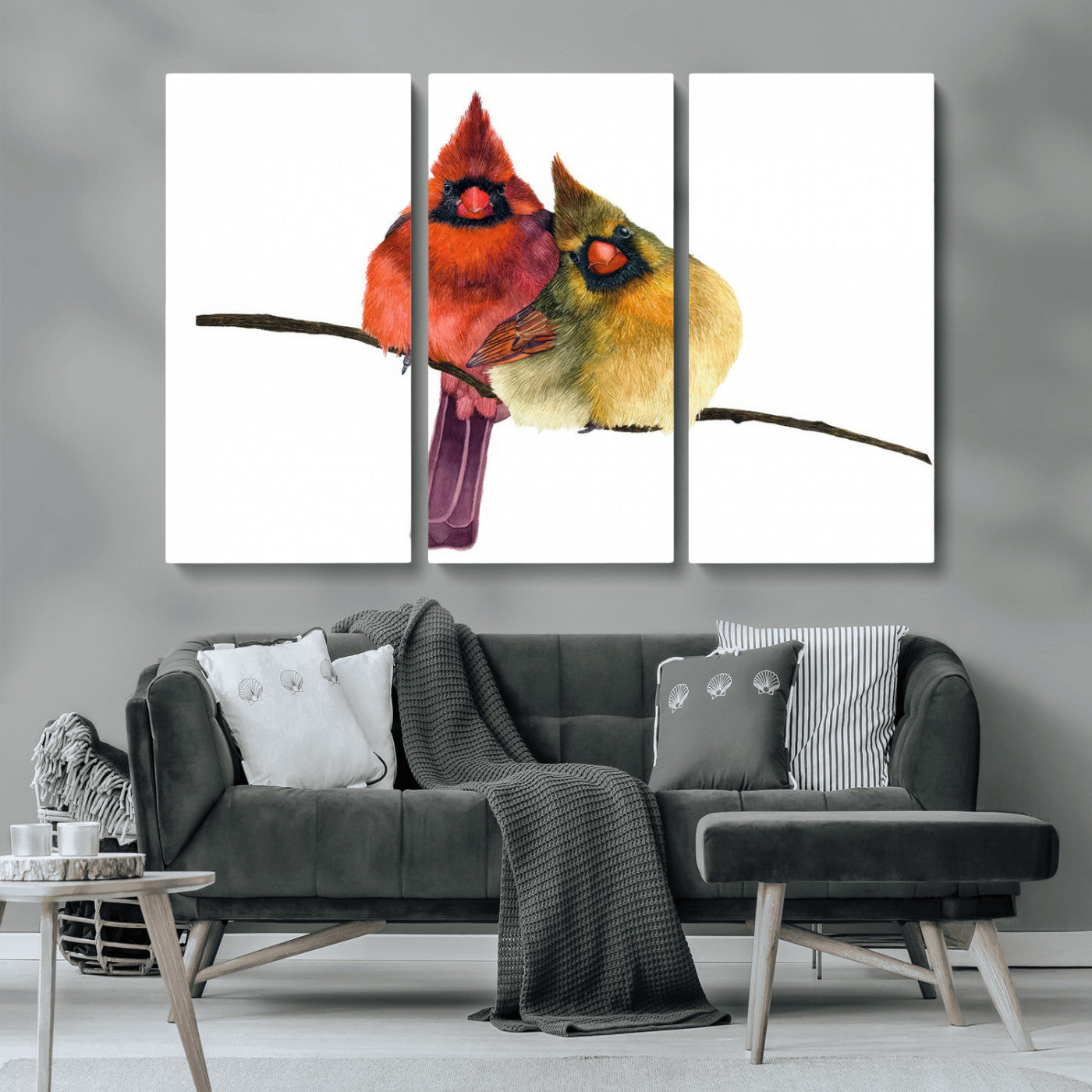 MGV-CV-48X32-3P - Cardinal Bird Canvas Wall Art - Male and Female Cardinal Print - Nature-Inspired Bird Wall Decor for