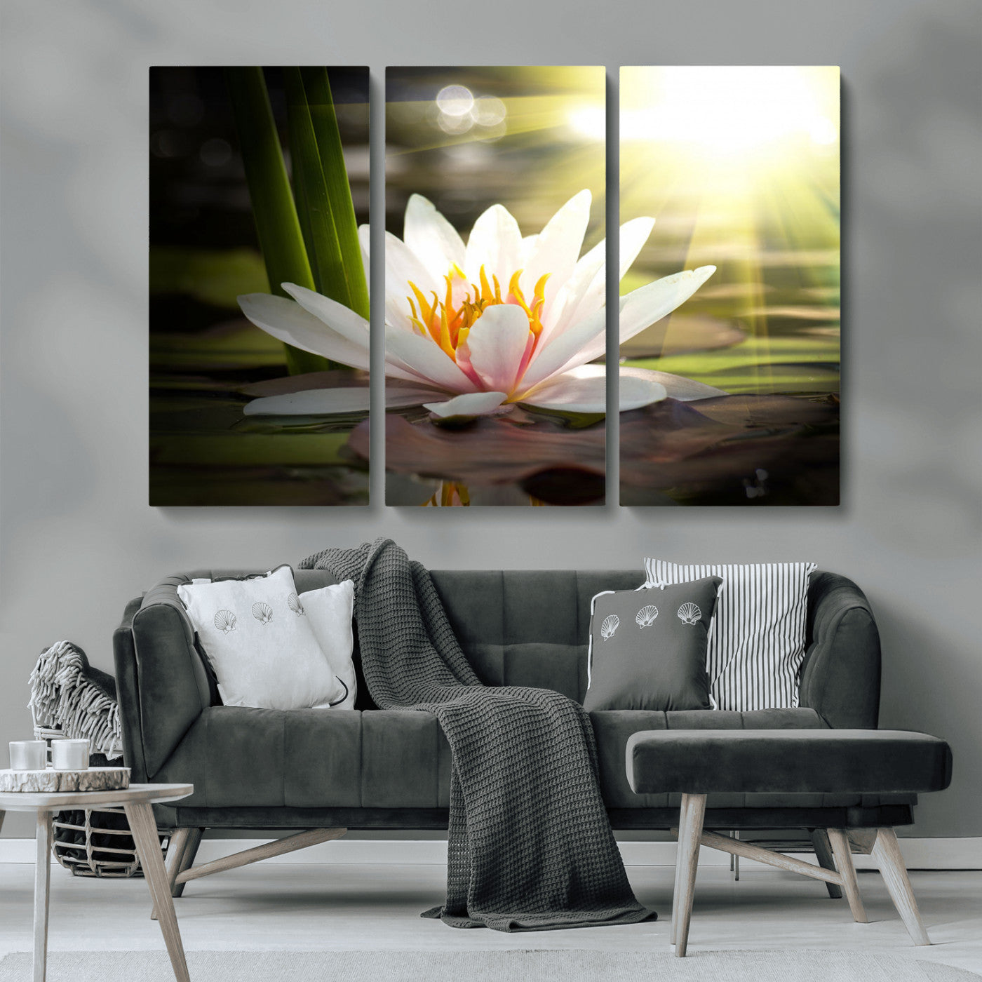 MGV-CV-48X32-3P - Lotus Flower Wall Art Canvas Print, Water Lily Large Wall Art Canvas Print