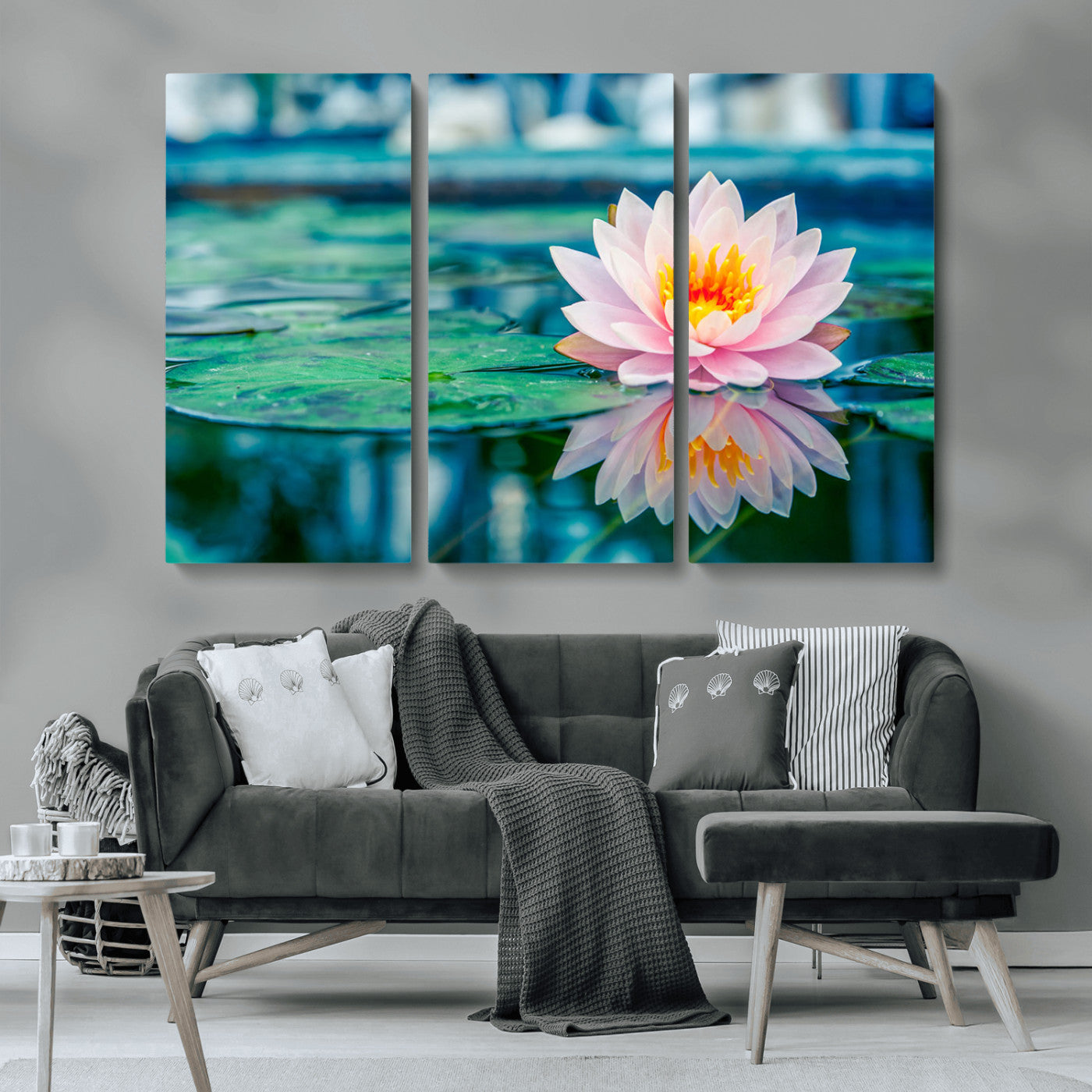 MGV-CV-48X32-3P - Lotus Flower Wall Art Canvas Print, Water Lily Large Wall Art Canvas Print for Yoga Room Decor,