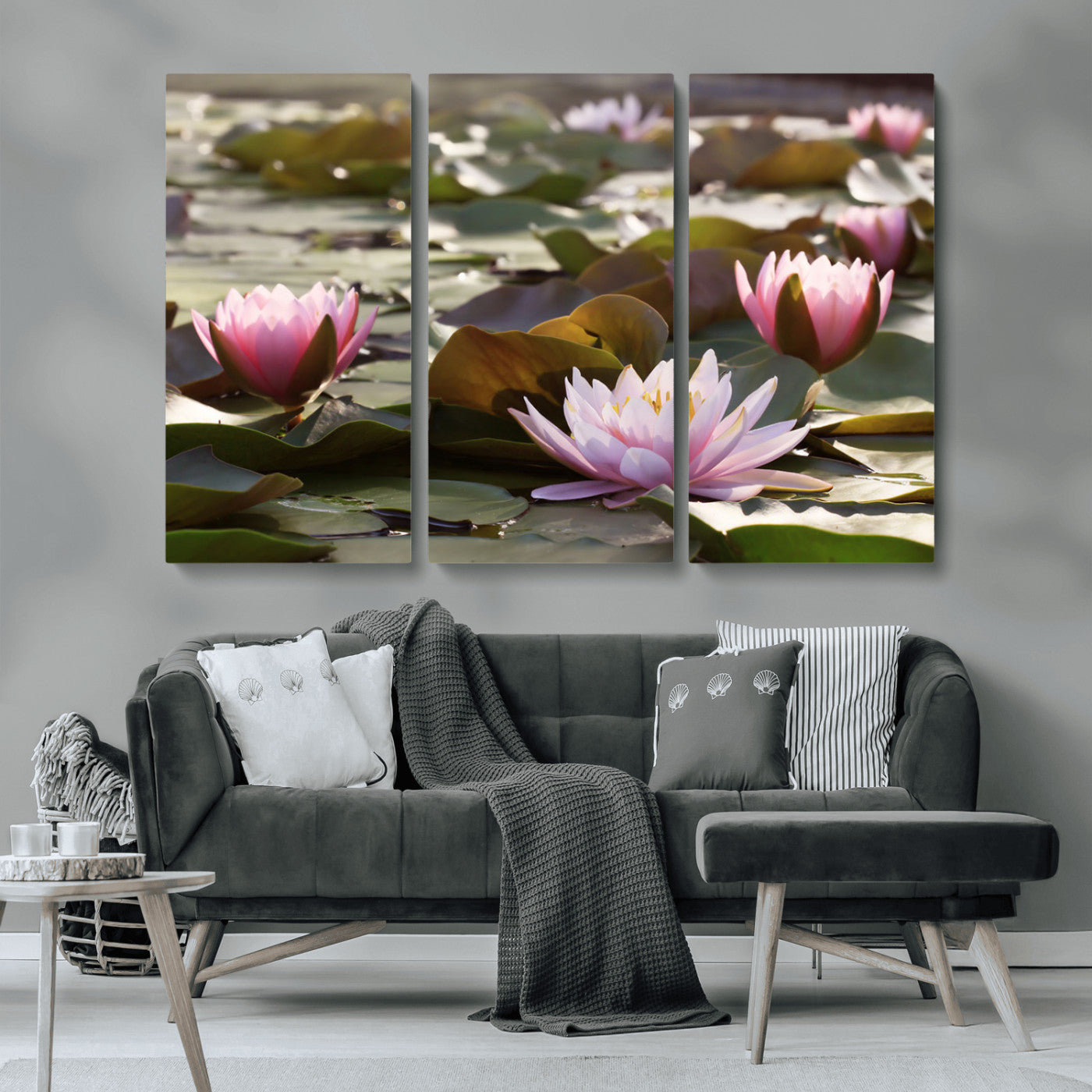 MGV-CV-48X32-3P - Lotus Flower Wall Art Canvas Print, Water Lily Large Wall Art Canvas Print for Yoga Room Decor,