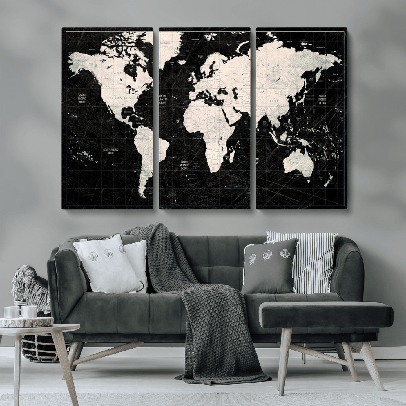 MGV-CV-48X32-3P - Push Pin World Map Canvas Print – Framed Wall Art for Couples to Track Their Travels – Anniversary