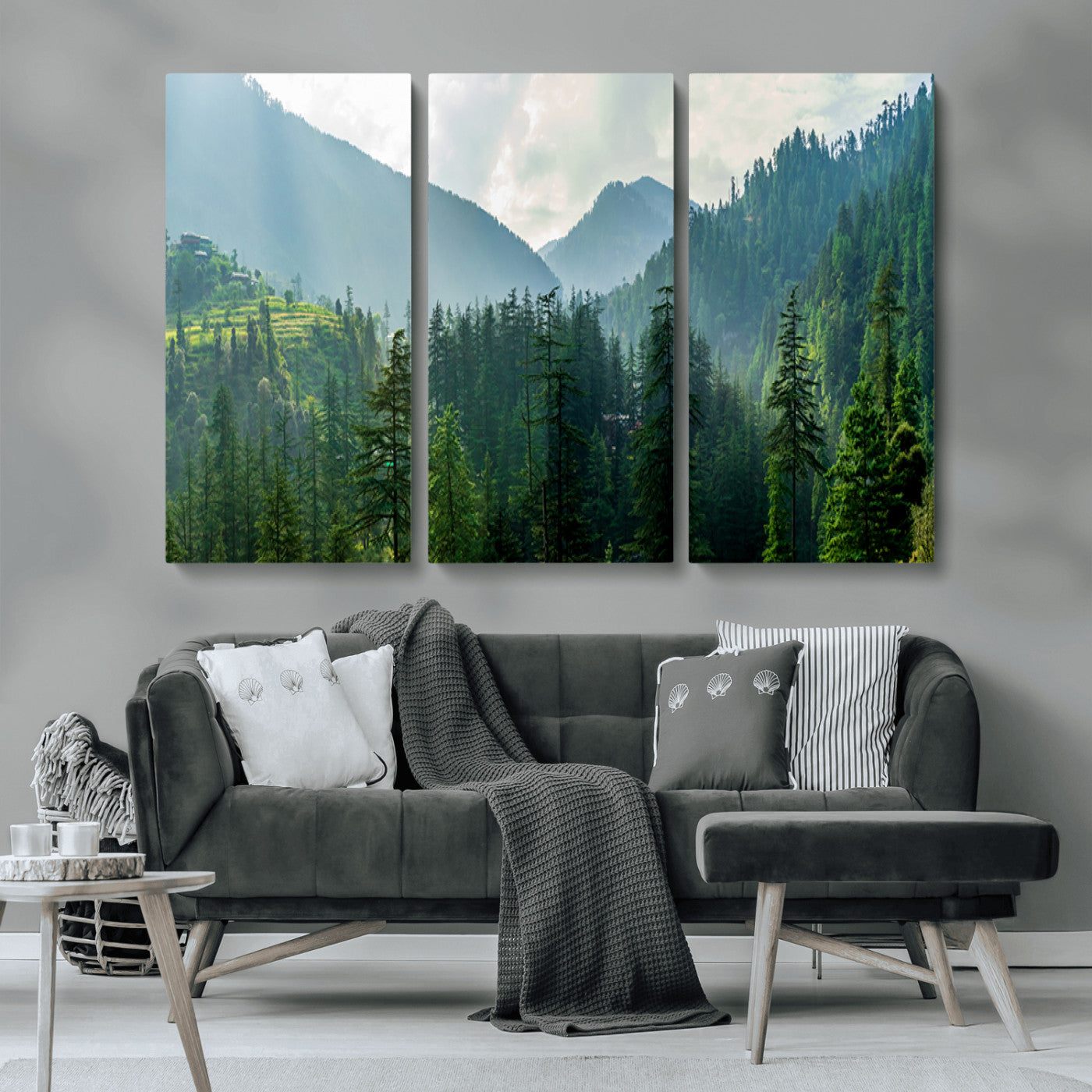 MGV-CV-48X32-3P - Misty Forest Mountain Canvas Print – Serene Nature Wall Art, Tranquil Valley