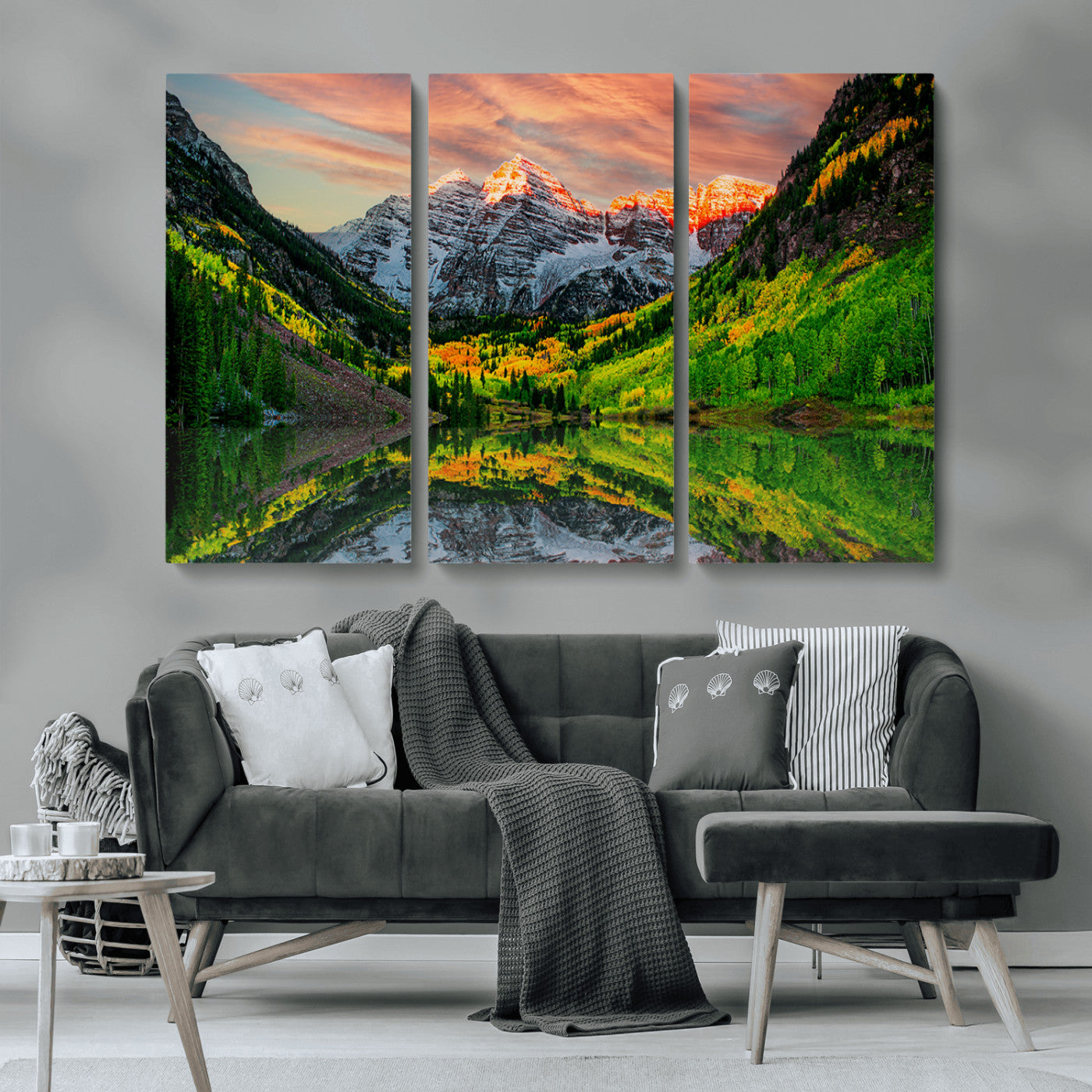 MGV-CV-48X32-3P - Maroon Bells Lake Wall Art Canvas Print – Majestic Colorado Mountain Landscape, Autumn Reflection,