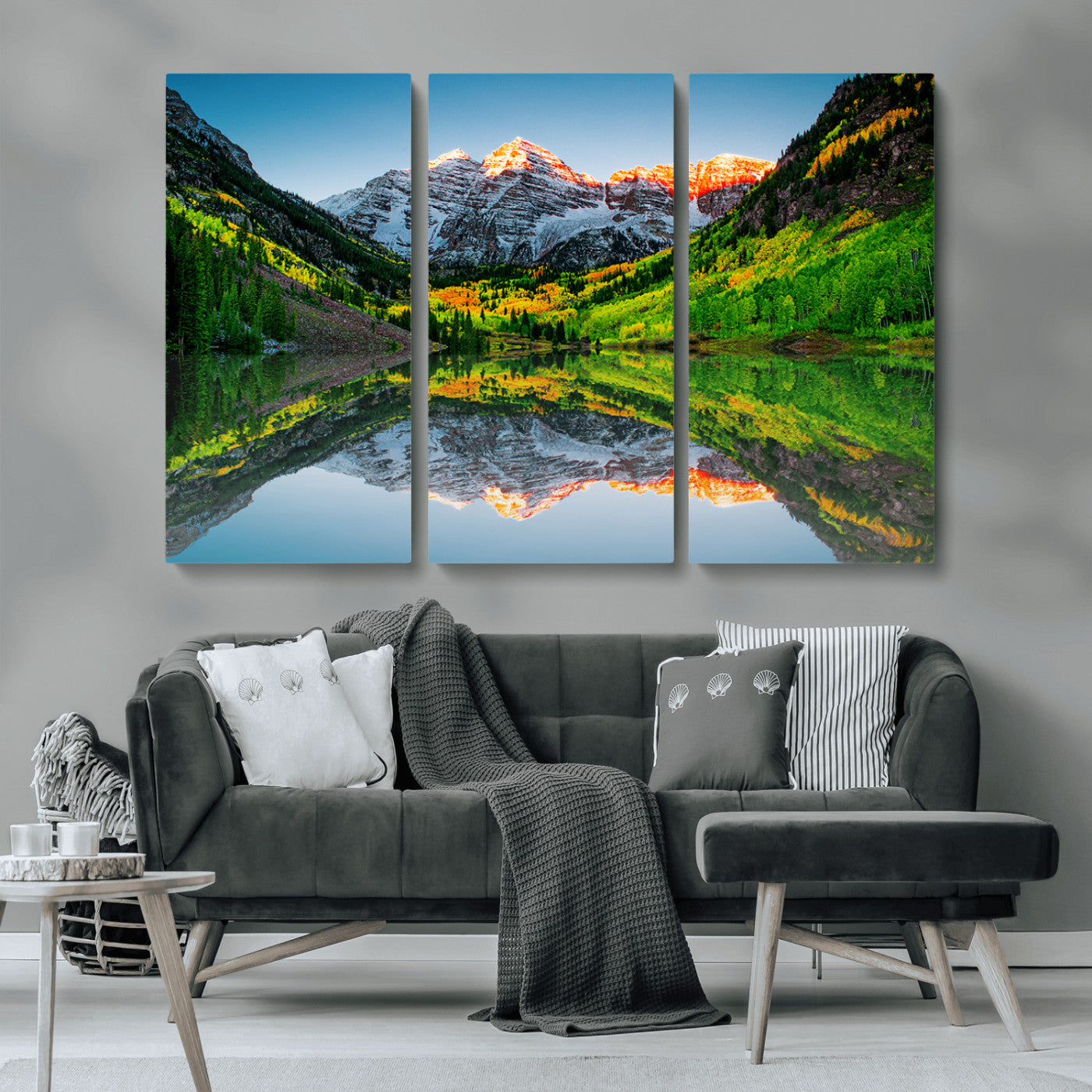 MGV-CV-48X32-3P - Maroon Bells Lake Print Wall Art – Majestic Colorado Mountain Landscape, Autumn Reflection,