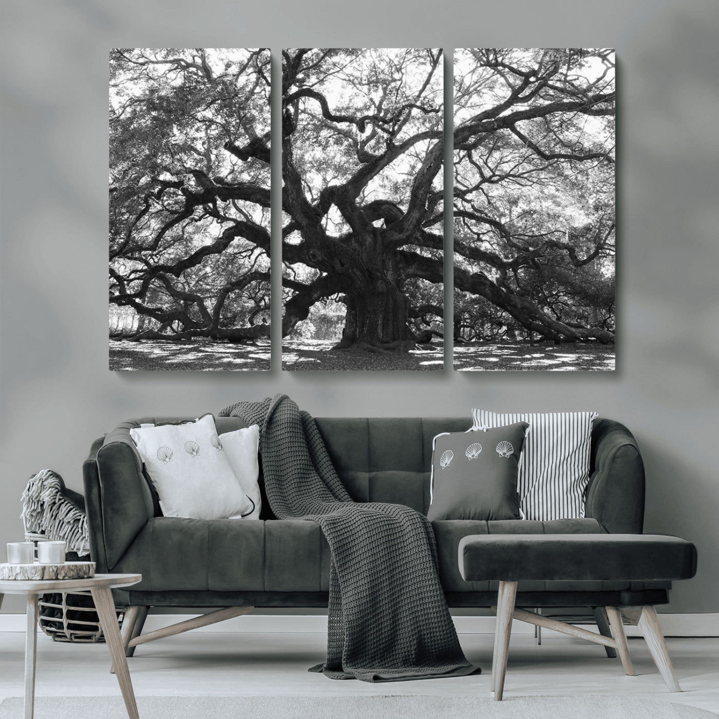 MGV-CV-48X32-3P - Ancient Oak Wall Art Canvas Print, Framed Twisted Branches Art Picture Print, Gnarled Tree Perfect Moody Nature Decor Artwork