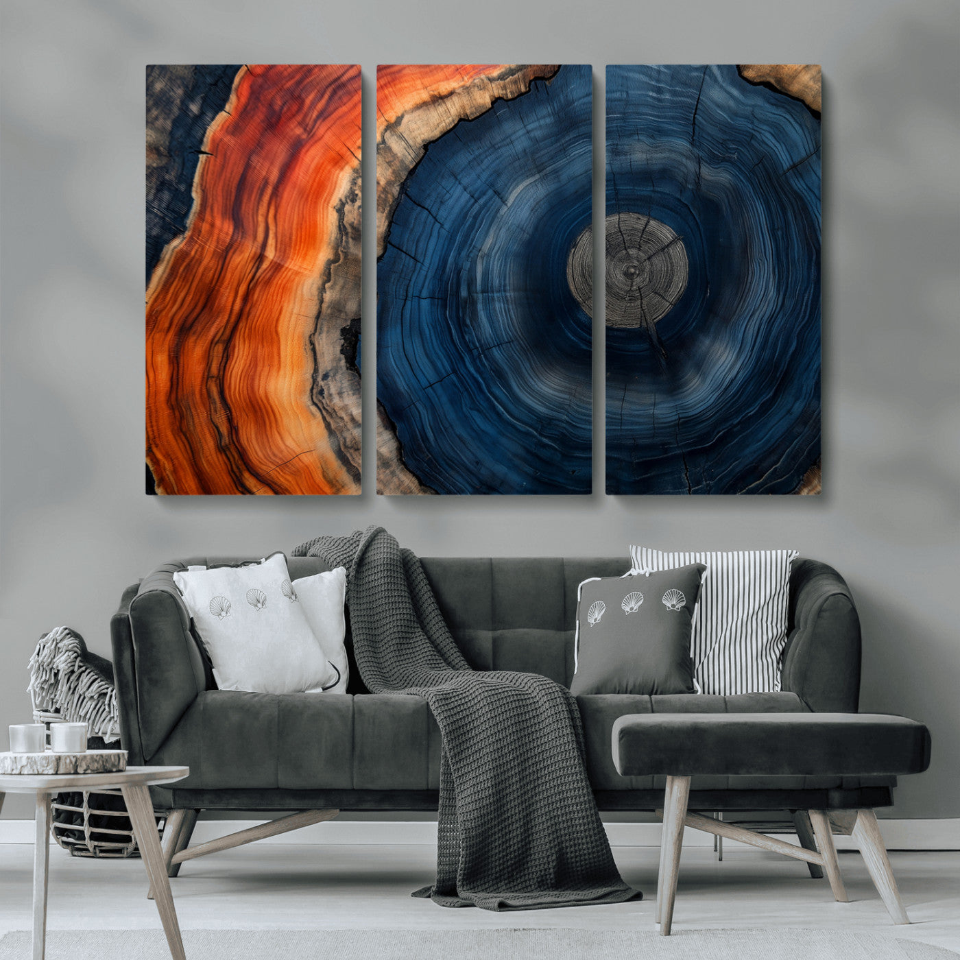 MGV-CV-48X32-3P - Tree Rings Wall Art Canvas Print, Rustic Wood Print, Framed Natural Texture Art Print, Wood Grain