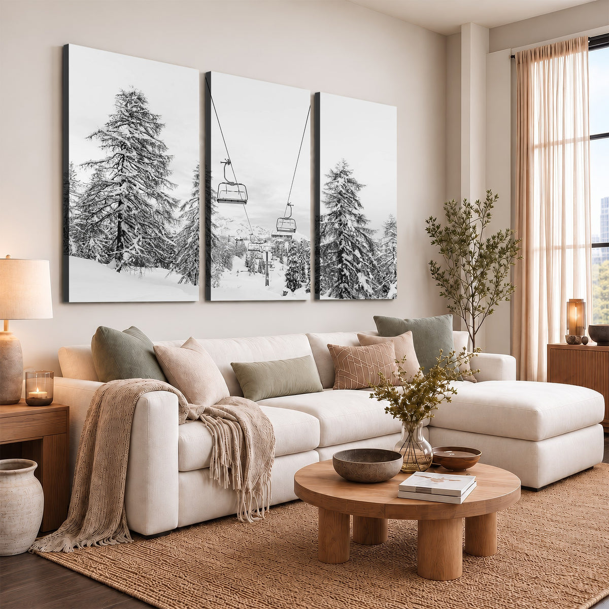 55003599D-MGV-CV-24X16 - Ski Lift Wall Art | Framed Snowy Mountain Canvas Artwork