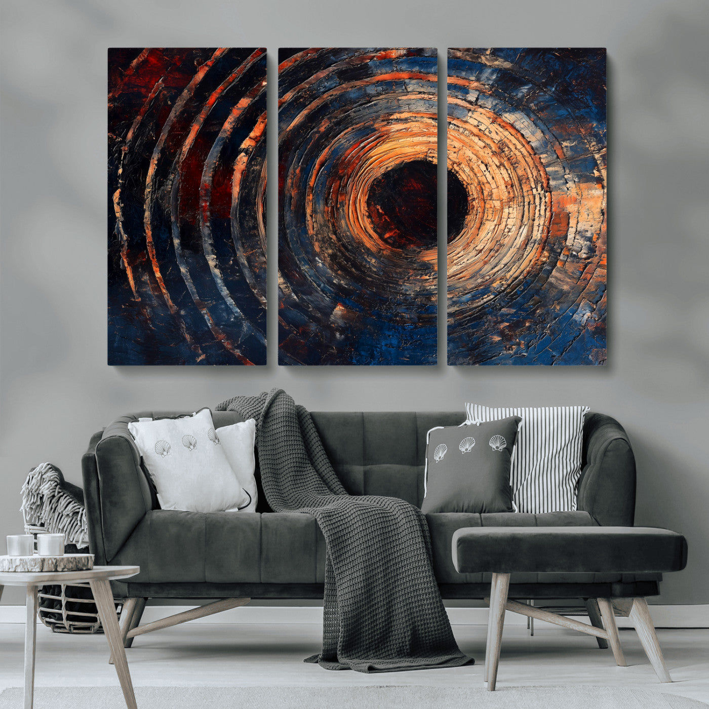 MGV-CV-48X32-3P - Wood Tree Ring Wall Art Canvas Print, Framed Natural Wood Art Picture Print, Rustic Tree Slice Perfect Rustic Decor Artwork