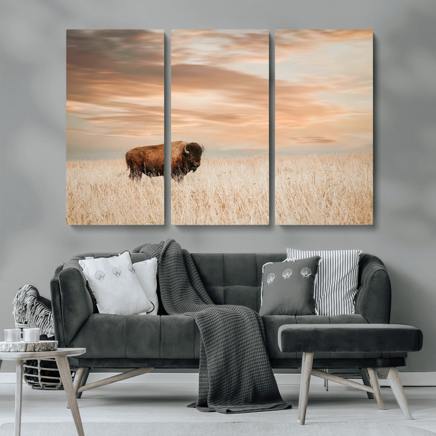 MGV-CV-48X32-3P - Bison Wall Art Canvas Print, Framed Buffalo Art Picture Print, Western Prairie Perfect Rustic Decor Artwork