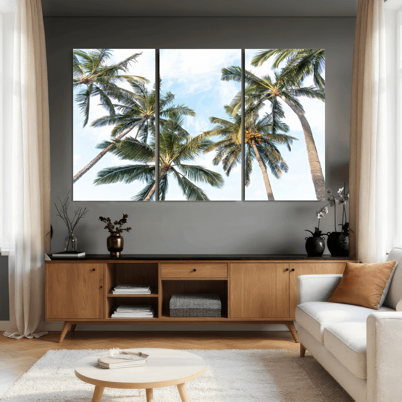 87247012-MGV-CV-36X24 - Tropical Palm Trees Wall Art – Sunlit Leaves & Blue Sky Canvas Print, Island Breeze and Vacation Vibes for Office or Home Decor