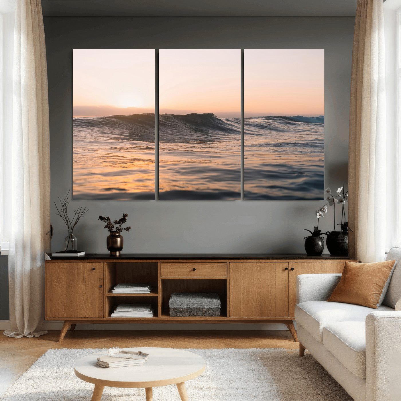 46299358-MGV-CV-36X24 - Golden Sunset Ocean Wall Art – Tranquil Waves & Peaceful Horizon Canvas Print, Soft Light and Evening Glow for Serene Beach, Home or Nature Decor