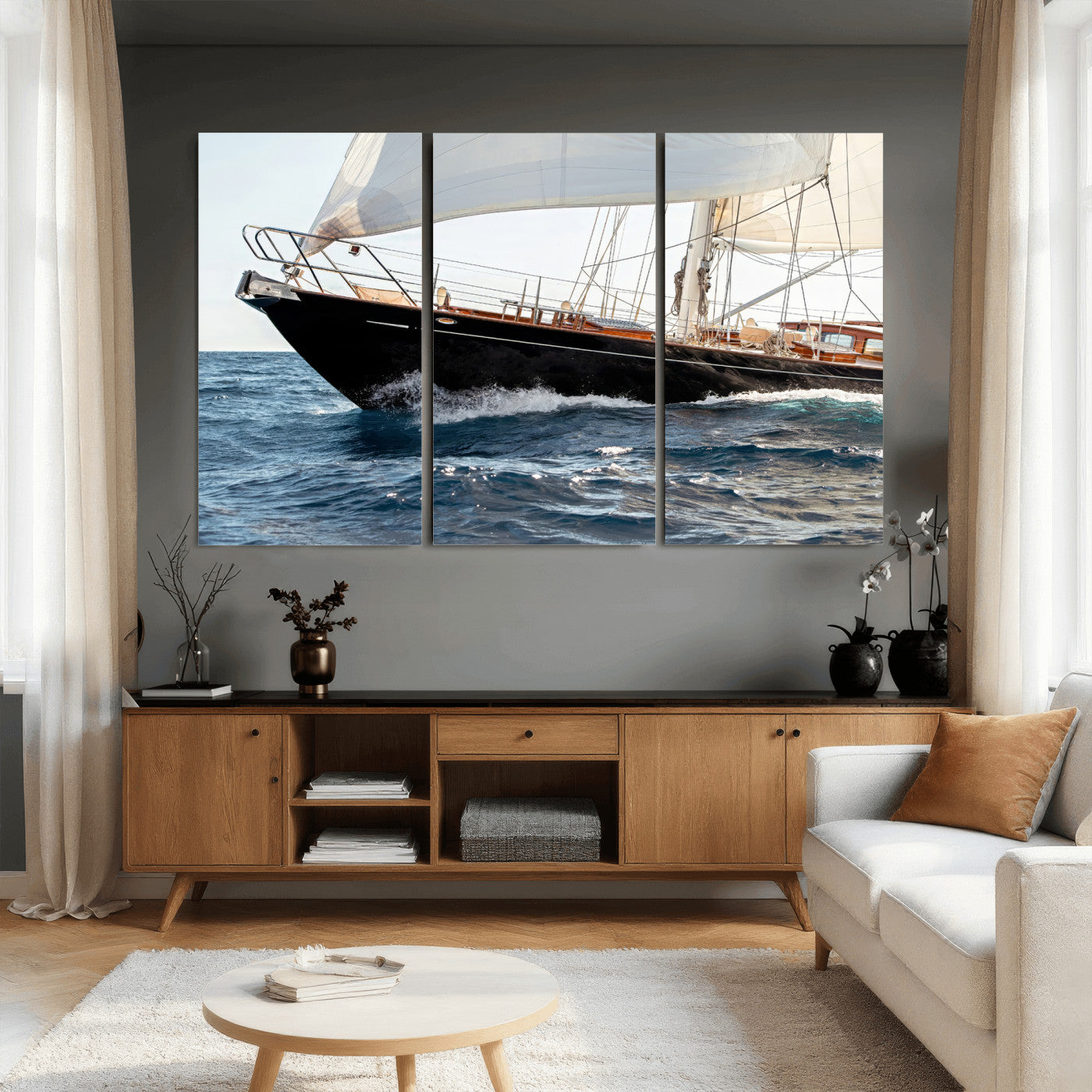 97168626-MGV-CV-36X24 - Boat Yacht Wall Art – Ocean Waves & Sailing Adventure Canvas Print, Nautical Elegance & Marine Journey for Living Room or Luxury Decor