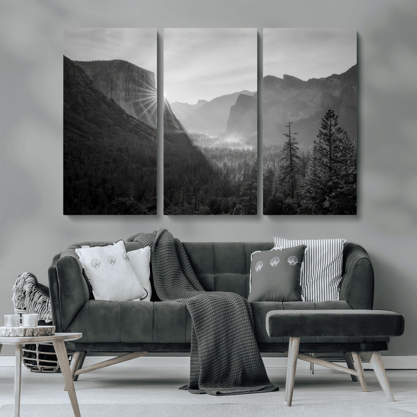 MGV-CV-48X32-3P - Yosemite Valley Wall Art Canvas Print, Framed El Capitan Sunrise Art Picture Print, Misty Mountain Perfect Modern Rustic Decor Artwork