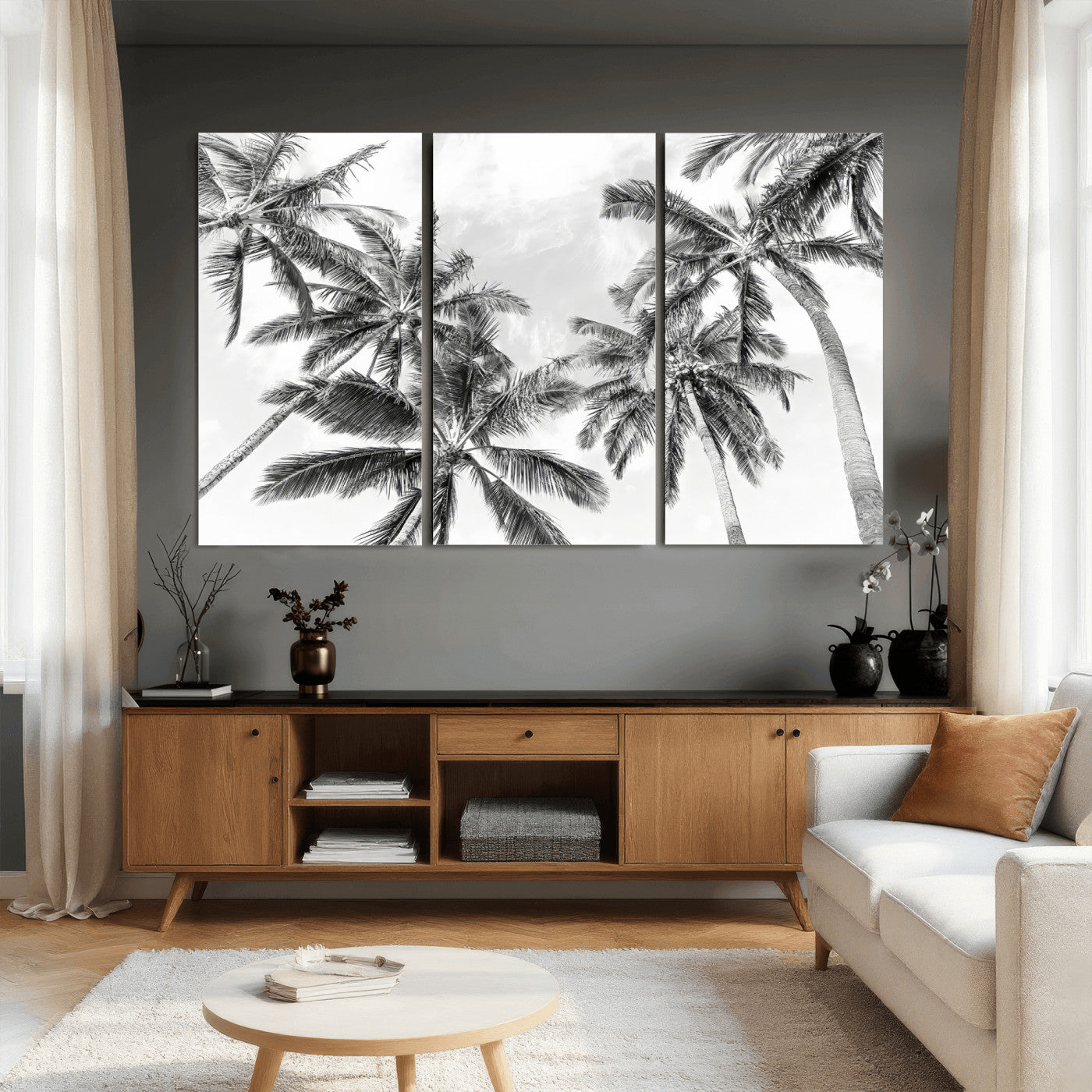 62113786-MGV-CV-36X24 - Palm Trees Wall Art – Tropical Breeze Canvas Print, Vacation Island Silhouette, Coastal Calm and Summer Paradise for Living Room or Beach House Decor