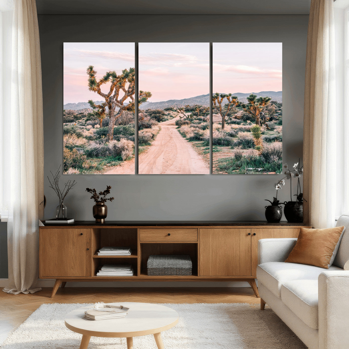 12540952-MGV-CV-36X24 - Desert Trail Wall Art – Canvas Print of Joshua Trees & Sunset Glow, Sandy Path Wilderness, Scenic Nature Escape Decor for Living Room, Office or Bedroom