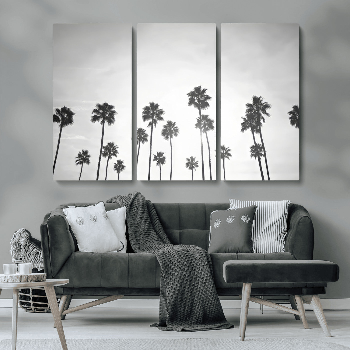 62298277-MGV-CV-36X24-Monochrome Palms Wall Art Canvas Print – Framed Minimalist Silhouetted Trees Artwork for Home, Office, Living Room