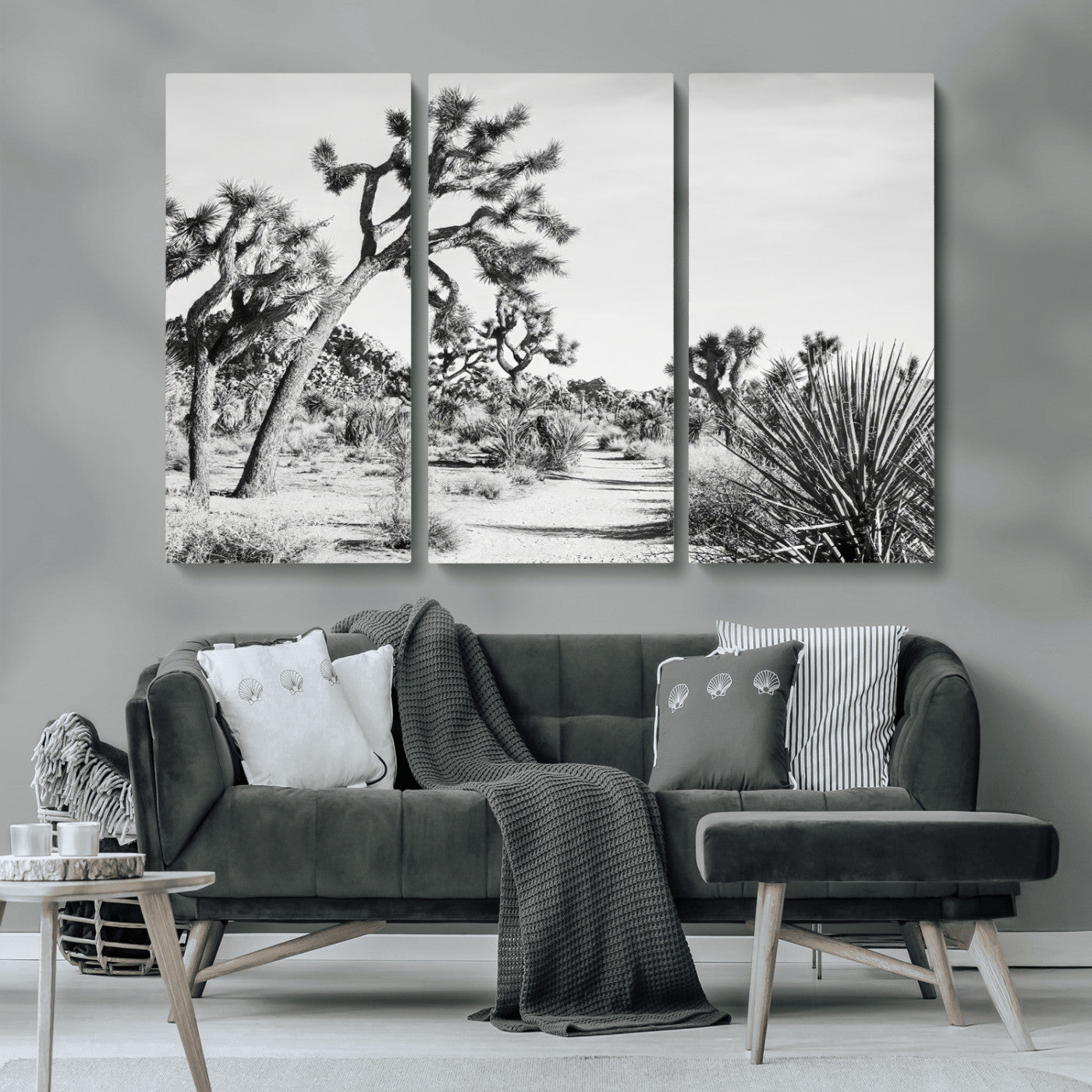 MGV-CV-48X32-3P - Joshua Tree Wall Art Canvas Print, Framed Desert Path Art Picture Print, Monochrome Desert Perfect Minimalist Desert Decor Artwork