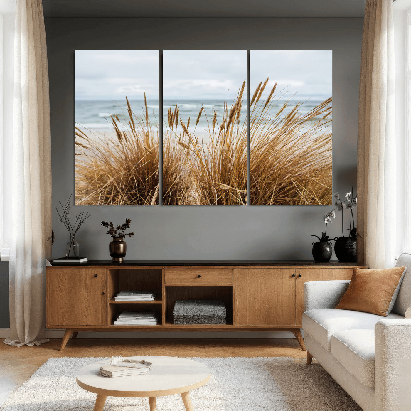 14270839-MGV-CV-36X24 - Beach Grass Wall Art – Canvas Print of Serene Coastal Shore, Peaceful Ocean Vibes, Nature Decor for Guest Room, Office or Living Room