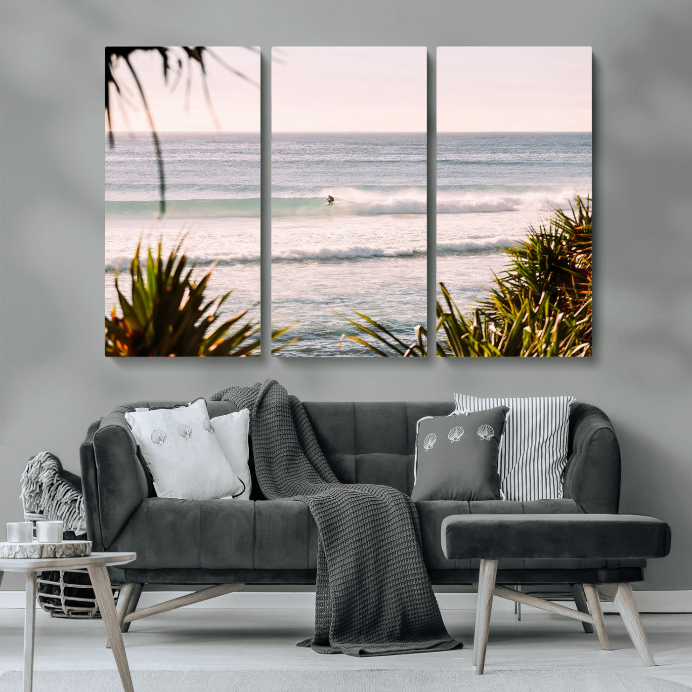 MGV-CV-48X32-3P - Ocean Surfer Wall Art Canvas Print, Framed Coastal Surf Art Picture Print, Tropical Beach Perfect Tropical Coastal Decor Artwork